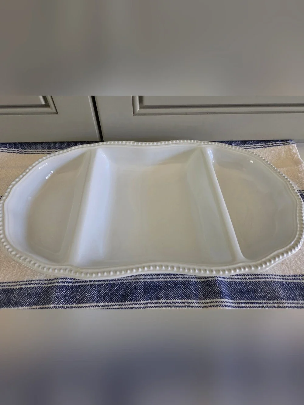 Pottery Barn White Divided Serving Tray with Beaded Edge